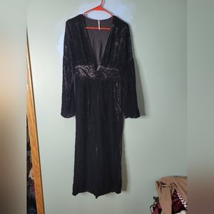 Free People Black Crushed Velvet Jumpsuit Size XS Flawed